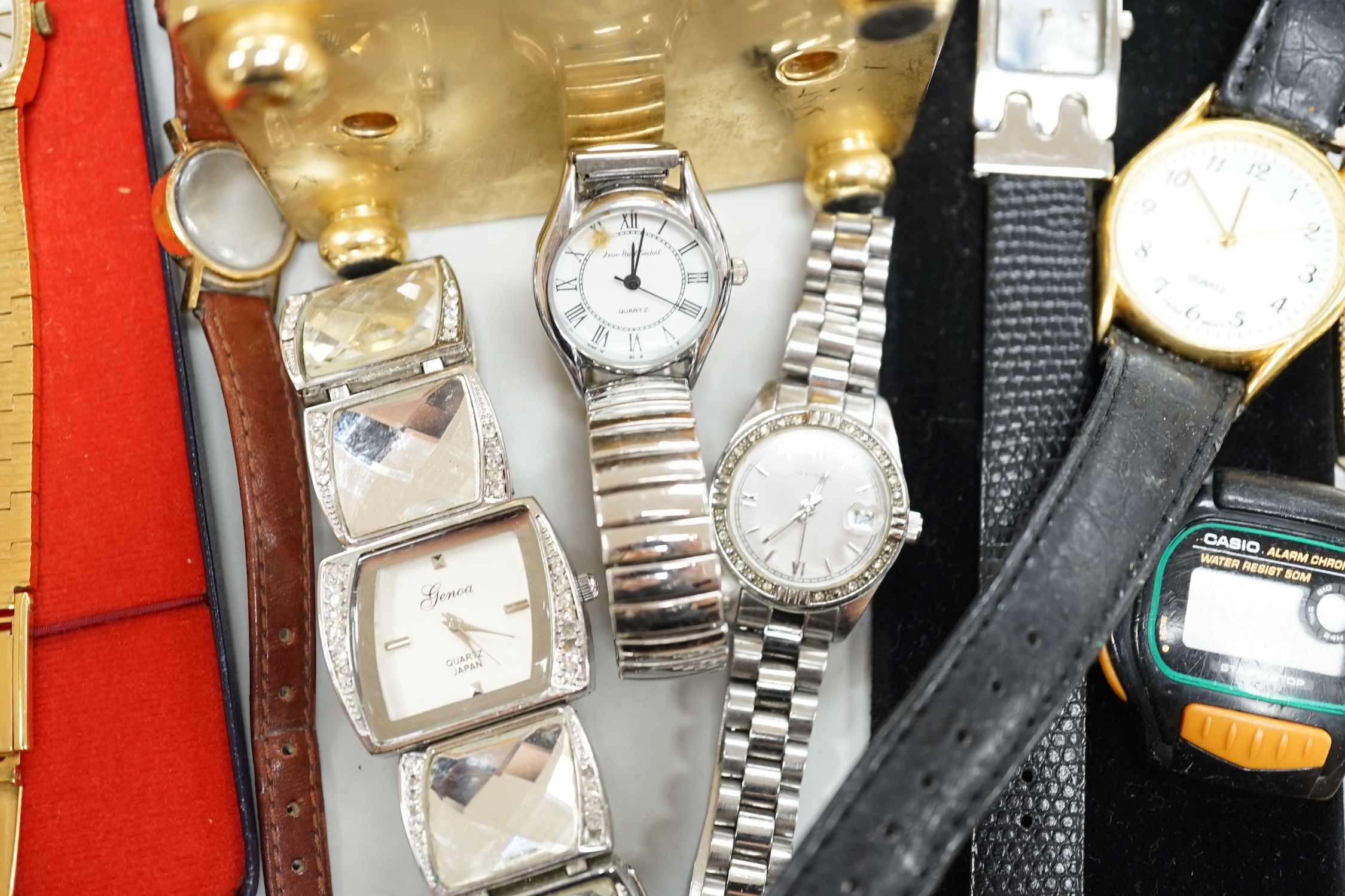 A modern brass cased carriage timepiece and a quantity of assorted lady's and gentleman's modern wrist watches.